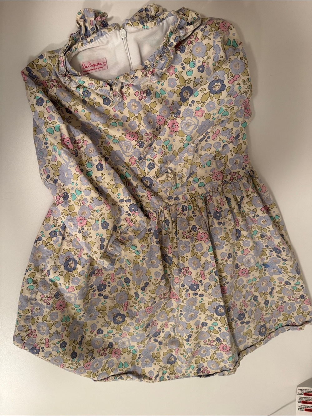 La Coqueta Pastel Floral Ruffle-Neck Kids Dress - Lavender & Mint